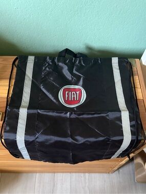 Fiat Logo Black Nylon Drawstring Backpack Cinch Bag 15.5x19” Reflective Strips